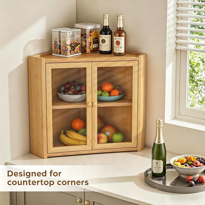 BAMBANG Bread Box, Double Layer Bamboo Bread Bin for Homemade Bread Bakers and Corner Kitchen Countertop with Double Doors, Not Suitable for Oversized Loaves, Natural