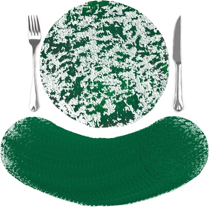 comfoyar Disposable Green Placemats Set of 50, Metallic Round 13 Inch Foil Mesh Pressed Doilies Place Mats, Table Mats for Dining Party Weddings Birthday Holiday Kitchen Home, Tableware Decoration