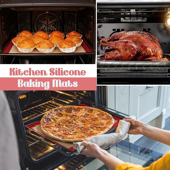 Nuanchu 8 Pieces Silicone Baking Mat Non-stick Silicone Baking Half Sheet 16.5'' x 11.6'' Silicones Cookie Sheet Easy Clean Oven Cookie Liner for Oven Making, Macaroon, Bread Pastry(Red)