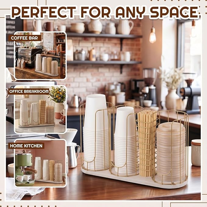 18oz Adjustable Coffee Cup Dispenser with Wooden Base, Cup and Lid Holder, Cups Holder Organizer for Coffee Pod Straw and Lid Storage(4-compartment Single,Color 4)