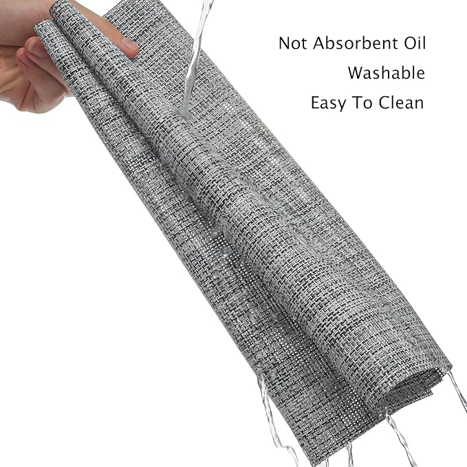 Myir JUN Placemats Set of 6 Kitchen and Dining Table Placemats | Vinyl Placemats Place Mats Indoor/Outdoor Set of 6 Washable Table Mats Non-Slip Place mats for Dining Table, Gray