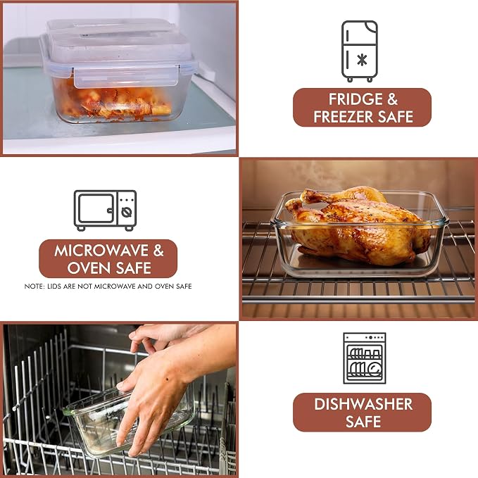 Razab 2700ml / 91Oz / 11.5 Cups Large Glass Food Storage Containers with Lids - Glass Meal Prep Containers for Roasting & Storing Leftover, Glass Lunch Container, Microwave & Oven Safe