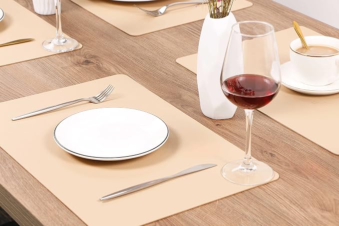 Wipeable Placemats Leather Table Mats Waterproof Heat-Resistant Easy to Clean for Dining Table Set Kitchen Table (2, Buff)
