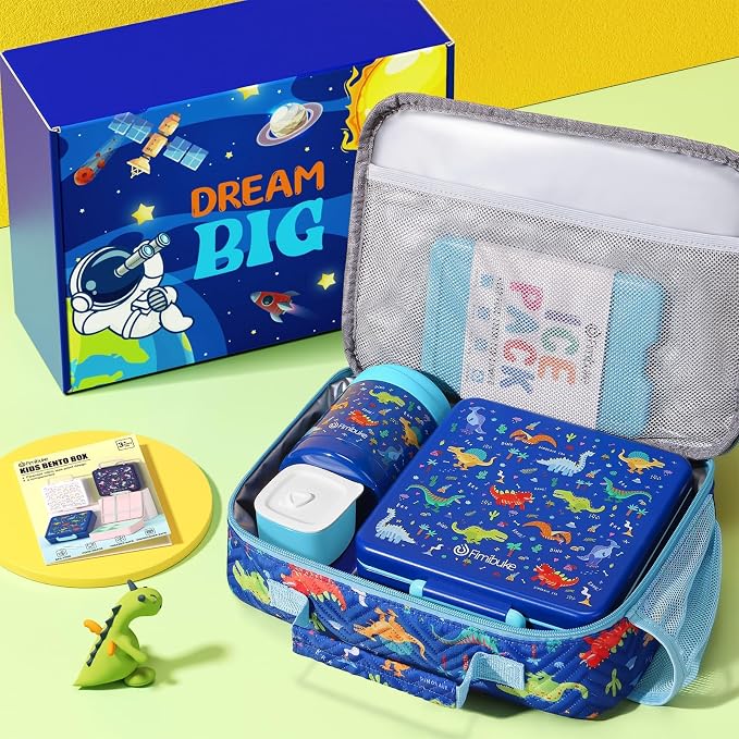 Fimibuke Kids Bento Snack Lunch Box with 4 Compartment, Insulated Lunch Bag, Stainless Steel Vacuum Thermo Food Jar, Ice Pack, Utensils Set, Birthday Gifts for Age 3-12 Back to School Toddler Girl Boy | Lunch Box Kids with 4 Compartment, Food Jar, Ice ...