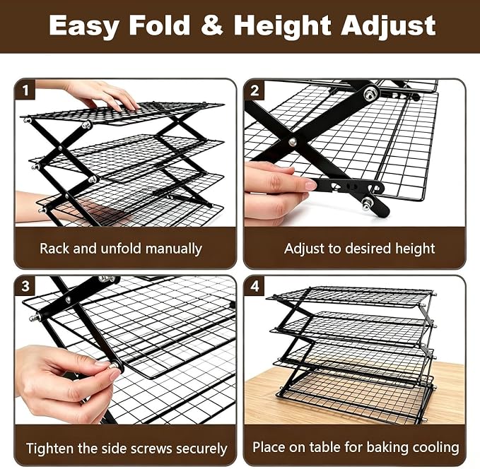 4 Tier Cooling Rack, Collapsible Cooling Racks for Cooking and Baking, Adjustable Cookie Wire Cooling Rack with 20 Sheets Parchment Paper, Baking Gifts for Homemade Bakers