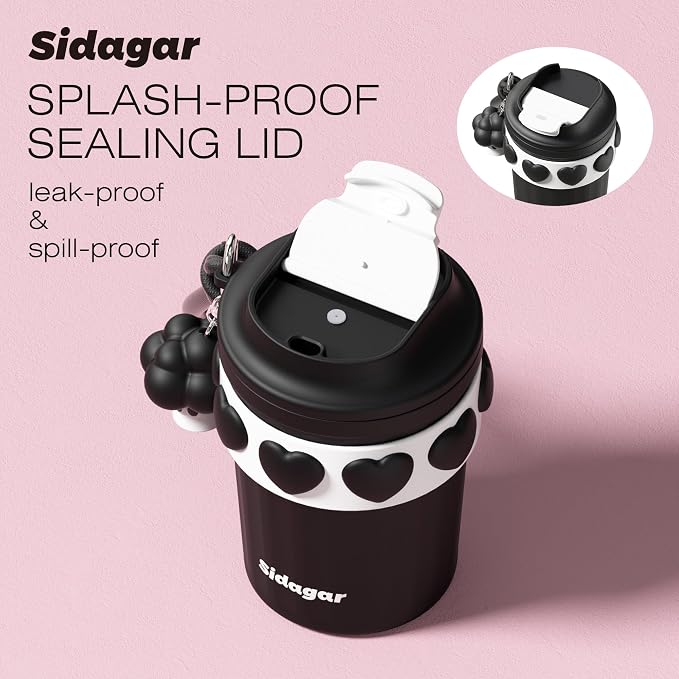 SDGA+ 12 oz Travel Coffee Mug Spill Proof Leak Proof, Stainless Steel Thermal Coffee Cup with Lid, Resuable Cup for Hot and Cold, Portable Tumbler for Women, Black