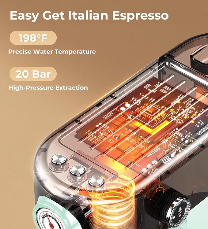 atatix 20 Bar Espresso Machine with Milk Frother, Compact Espresso Maker | Stainless Steel Coffee Machine with Precise Temp Control & 44oz Removable Water Tank for Latte, Cappuccino, Light Green
