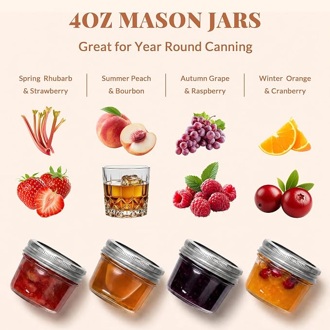 CycleMore 4oz Mason Jar, 40 Pack Clear Glass Jars with Silver Split Lids | Airtight, BPA-free, Bulk Value, WasherSafe, Clear Glass jars with Lids, Perfect for Honey, Jam, Gifts, Decor and Favors.