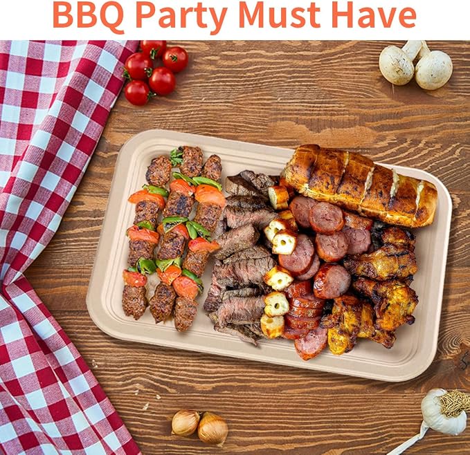 50 Pack 14 Inch Disposable Food Trays for Party Heavy Duty | Large Paper Plates 14 inch Crawfish Trays BBQ Plates Disposable Serving Platters Trays, Seafood Boil Party Supplies
