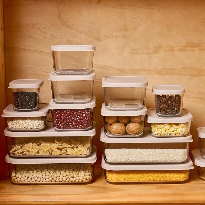 Glass Food Storage Containers with Lids — 12 Piece — 17.6 oz Glass with BPA-Free Leakproof Stackable Lids — Microwave, Oven & Dishwasher Safe — Ideal for Meal Prep & More - Cashew Cream