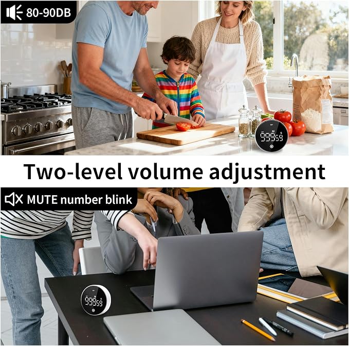 Digital Kitchen Timer, Magnetic Visual Countdown Countup Timer with Large LED Display, Adjustable Volume, Easy for Seniors and Kids, for Cooking, Classroom, Fitness, Study (2 * White)