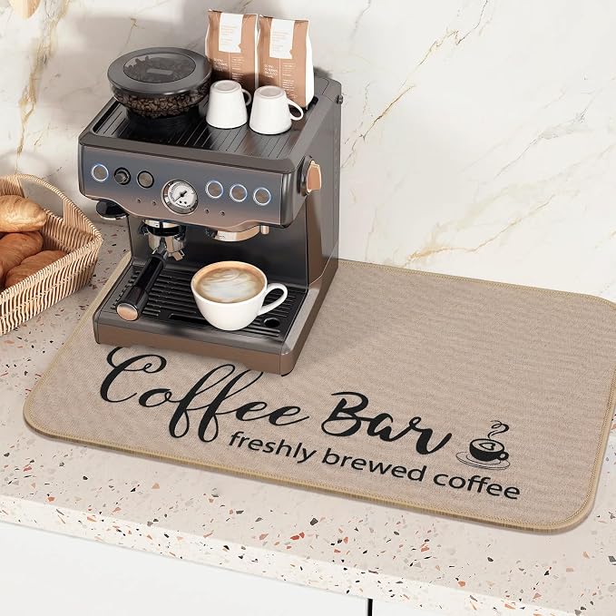 Findosom Dish Drying Mat, 12"x 20" Super Absorbent & Hide Stain Coffee Mat, Cuttable Drying Mat for Kitchen Counter, Coffee Bar Accessories, Under Dish Rack, Coffee Maker, Espresso Machine, Linen