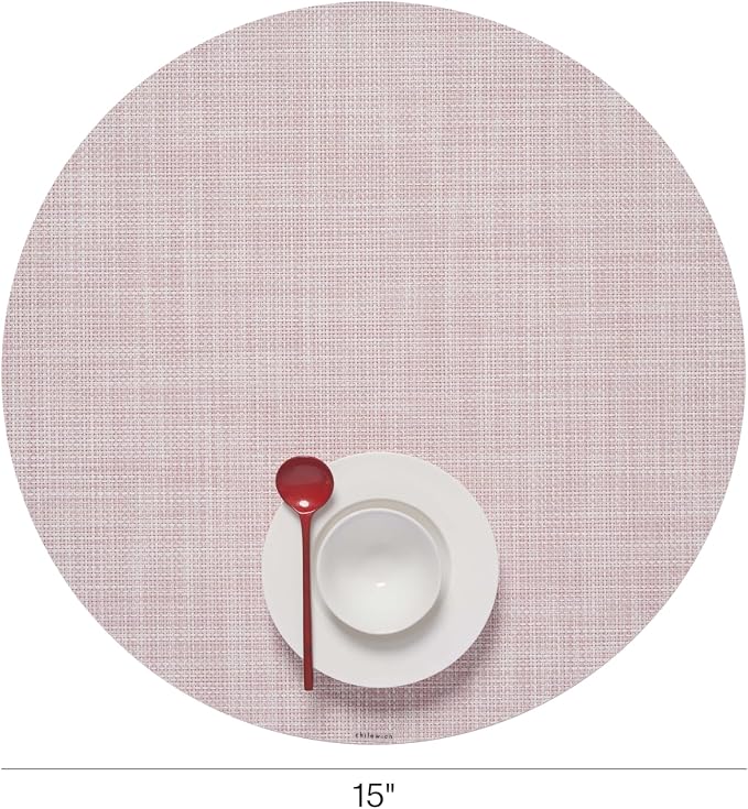 Chilewich Mini Basketweave Placemats, Round Woven Placemats Set of 4 | Reusable, Stain-Resistant, Indoor/Outdoor Tabletop Protection, Blush, 15" Round