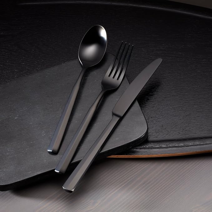 Oneida Ryder Black Satin 20-Piece 18/0 Silverware Set for 4, Flatware | black, dishwasher safe | includes knives, forks, and spoons | heavy duty, cutlery set for kitchen and dining, utensil set