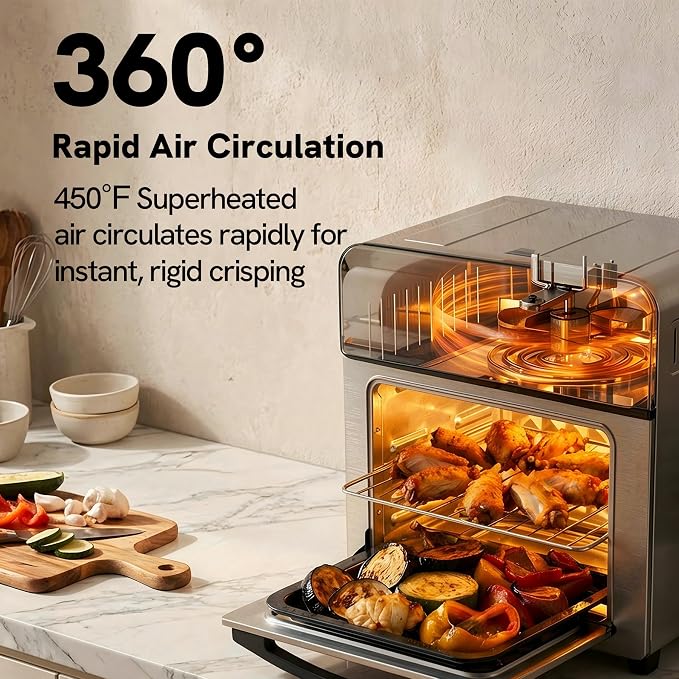 VAL CUCINA 6-in-1 Retro Air Fryer Toaster Oven Combo, Compact 12.7 QT Small Countertop Convection Oven, Fits 9" Pizza & 4 Toast, Hexagon Hybrid Heating, Enamel Baking Pan Included, Dark Grey Color