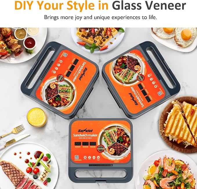 3 in 1 Electric Sandwich Maker with Removable Nonstick Plates - 1000W,Blue | for Belgian Waffle/Panini/Grill/Pancake Griddle/Breakfast,Dishwasher Safe,Cool Touch Handle,Easy to Clean & Store