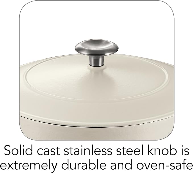 Tramontina Bestow Enameled Cast Iron 5.5-Qt Round Dutch Oven Pot with Lid | Great for Braising, Roasting and Bread Baking - Matte White