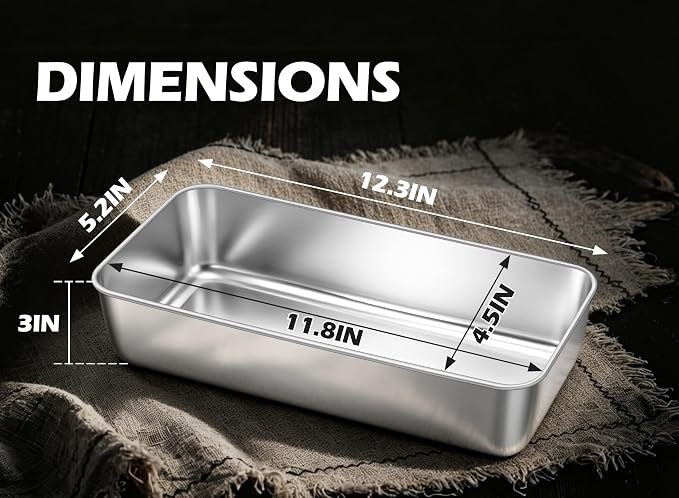Leonyo 12x5IN Large Stainless Steel Loaf Pans for Baking Bread, 4 Pack | Non-Toxic Long Rectangular Metal Sandwich Bread Loaf Pans Tin for Homemade Meatloaf Sourdough Bread, Dishwasher Safe