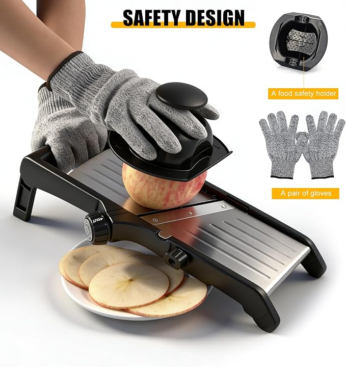 -BINGBING- Mandoline Slicer for Kitchen, 7-in-1 Adjustable Vegetable Slicer | Stainless Steel Food slicer, Adjustable Blade, Slices, Julienne, Waffle and French Fries Cut, Includes Gloves and Brush