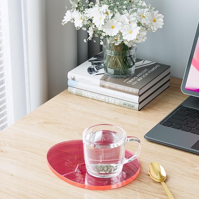 Acrylic Coaster Decorative Plates,Office Desk Accessories, Clear Dinosaur Egg Shape Coffee Cup Decor, Perfect for Tabletop Protection and Display.