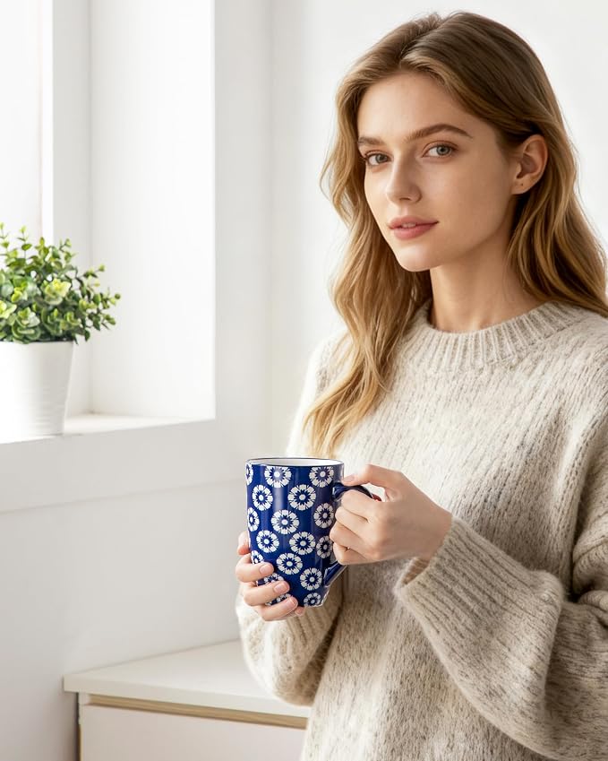 vancasso SELENE Porcelain Tea Mug, 18 oz Porcelain Tea Cup with Infuser and Lid Steeps Loose Leaf Tea, Microwave & Dishwasher Safe, Daisy Cluster