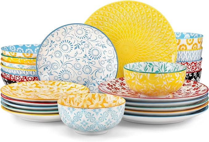vancasso SELENE Plates and Bowls Set for 6, 24 Pieces Dinnerware Sets, Mircowave and Dishwasher Safe Dishes Set, Porcelain Pastel Dinnerware