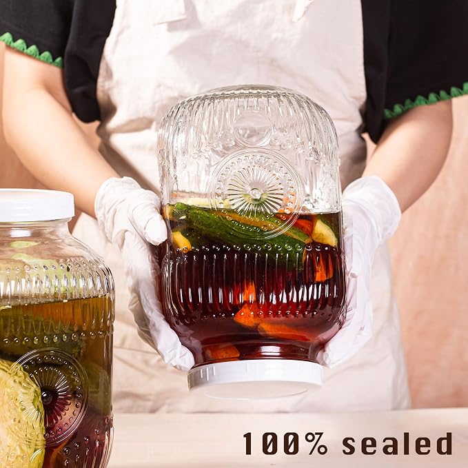 Amzcku 128 oz Vintage Mason Jars with Lids, Regular Mouth Canning Jar, Safe For Storage, Canning, Pickling, Preserving, Fermenting, DIY Crafts & Decor 2 Pack
