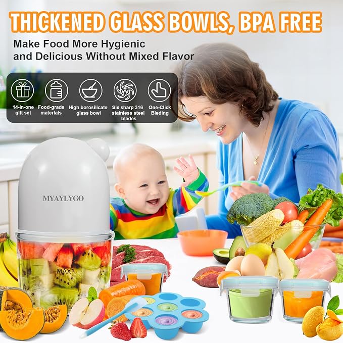 Baby Food Maker & Food Processor, Upgraded 14-in-1 Baby Food Blender, Puree Maker, Puree Grinder for Fruit, Veggies, Meat, Baby Feeding Essentials, Shower Gifts Set | Upgraded 14-in-1, Borosilicate Glass, BPA-Free, Easy to Use & Clean, For Fruit,Veggie...