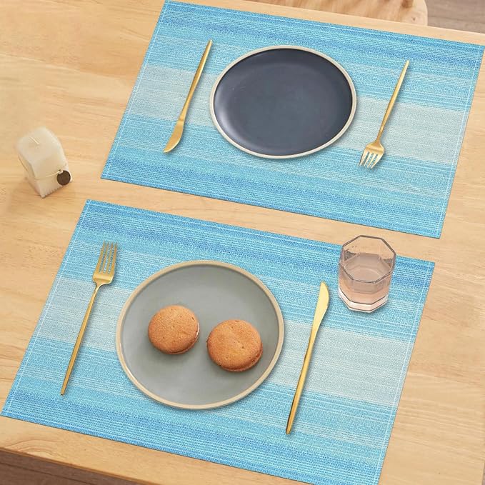 Blue Placemats Set of 2, 12x18 Inch Washable Easy to Clean Heat-Resistant Anti-Skid Navy Blue Placemats for Holiday Party Kitchen Dining Room Decoration