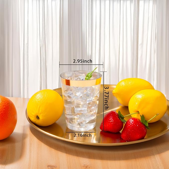 I00000 60PCS Gold Plastic Cups, 10 oz Clear Disposable Cups with Golden Trim, Heavy-Duty Disposable Hard Plastic Wine Glasses Cocktail Glasses Perfect for Wedding & Party
