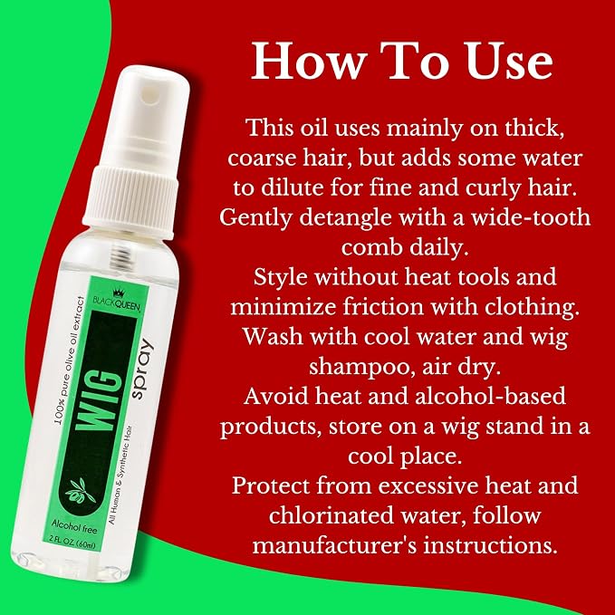 Black Queen Olive Oil Wig Sheen Spray – Moisturizing & Refreshing Spray for Human & Synthetic Wigs – Adds Shine, Softness & Manageability – 40+ Years Expertise – Made in USA – 2 oz