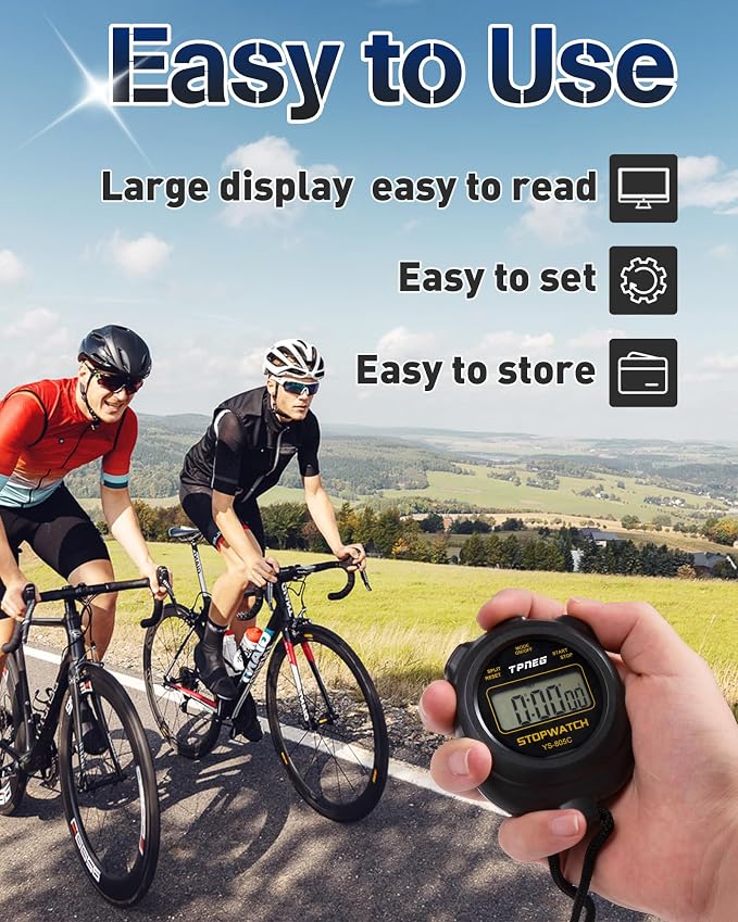 TPNEG Simple Stopwatch Timer - Easy to Use, Set Up, Read, and Carry - Large Display - On/Off, AAA Battery - Ideal for Coaches, Track and Field, Soccer Referees, Sports, Classroom