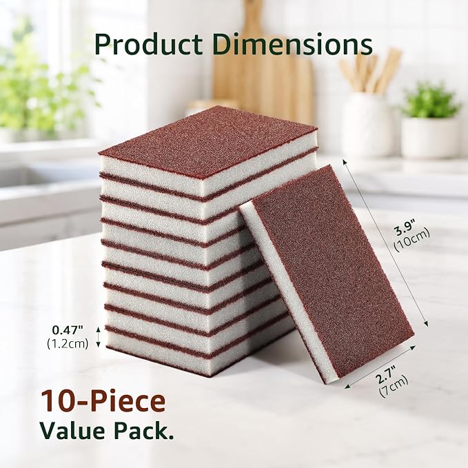 10 Pack Magic Carborundum Sponge Pads Heavy Duty Rust Scrubber for Cookware | High Density Emery Sheets Remove Baked-On Grease and Grime from Pots Pans Sinks Grills Stovetops Kitchen Bathroom Surfaces