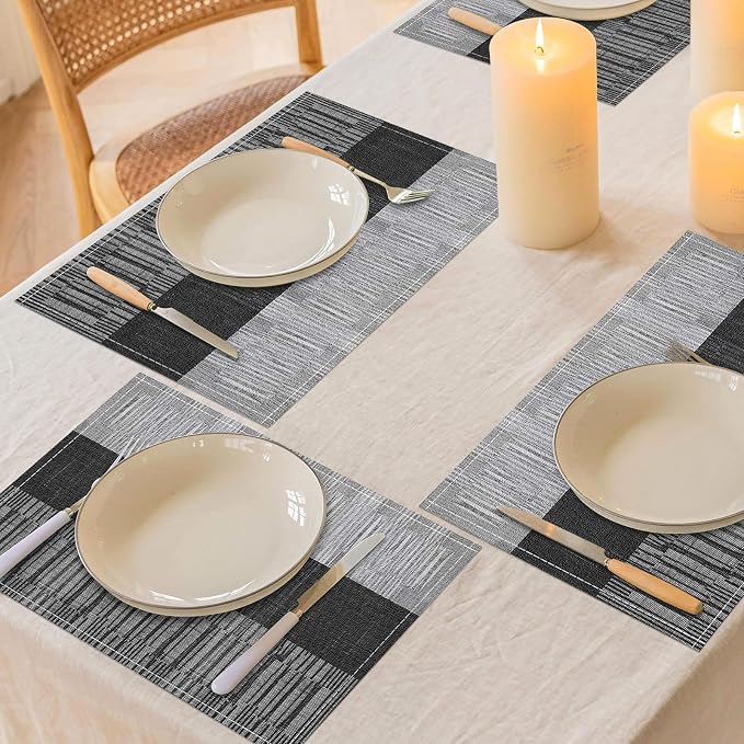 Black Halloween Placemats Set of 6, 12x18 Inch Washable Easy to Clean Heat-Resistant Anti-Skid Indoor Outdoor Table Mats for Holiday Party Kitchen Dining Room Decoration