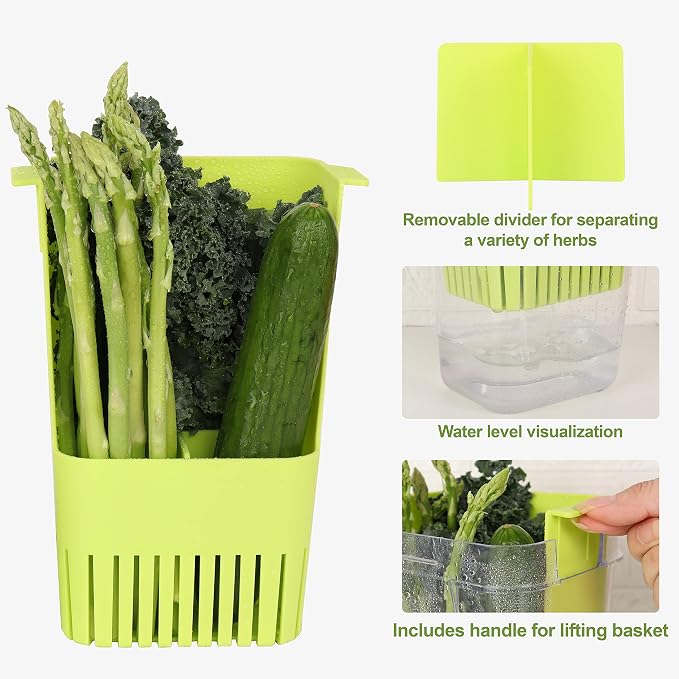 LUVCOSY Herb Keeper, BPA-Free Plastic Herb Saver with an Inner Basket for Cilantro, Mint, Parsley, and Asparagus, Keeps Fresh Herbs for 3 Times Longer,1Pcs, Green
