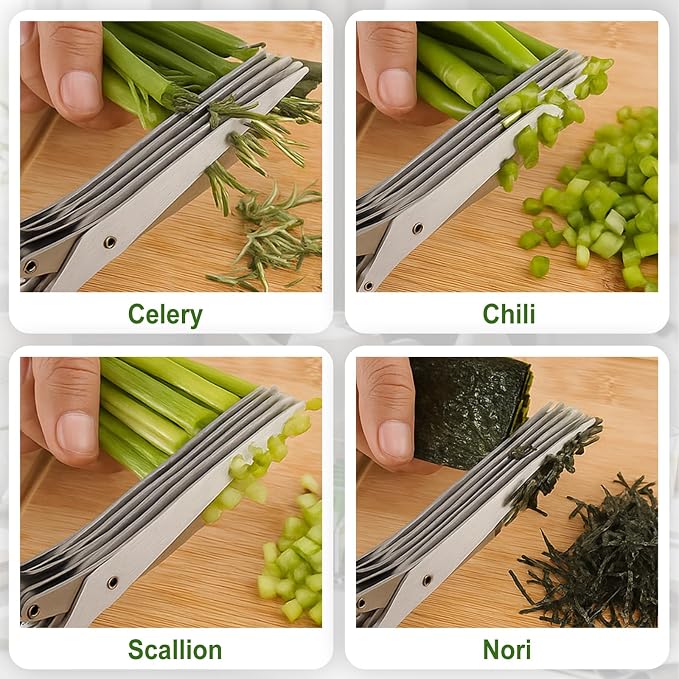 5 Blades Herb Scissors with Herb Stripper Bowl for Kitchen | Herbs Leaf Stripping Tool Set, Stainless Steel, Easy to Clean, for Thyme, Basil, Rosemary, Parsley, Oregano