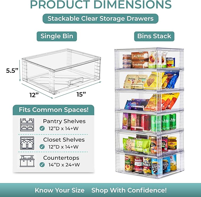 Sorbus Stackable Clear Storage Drawers, Pull-Out Organizer Bins – Large Plastic Drawer Organizers for Bathroom, Under Sink, Closet, Pantry & Kitchen Organization (10 Pack)
