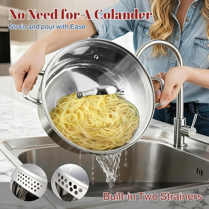 AOSION 6 Quart Stainless Steel Stock Pot with Deep Fryer Basket.