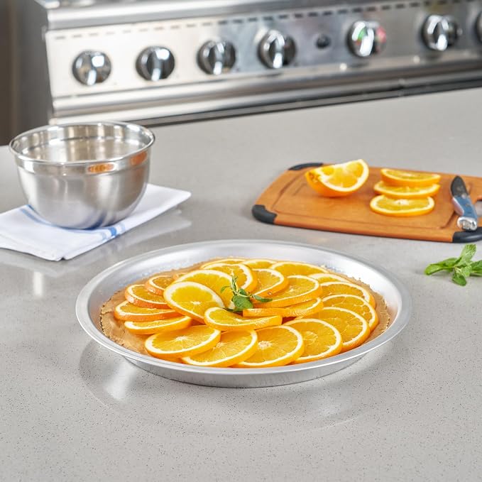 Restaurantware Aluminum Pie Pan 12 Count 12 Inch Round 1.25 Inch Deep Oven-Friendly Pie Tin, Lightweight Baking Pan, Silver Plate for Quiche, Fruit Pies, Home And Commercial Kitchens