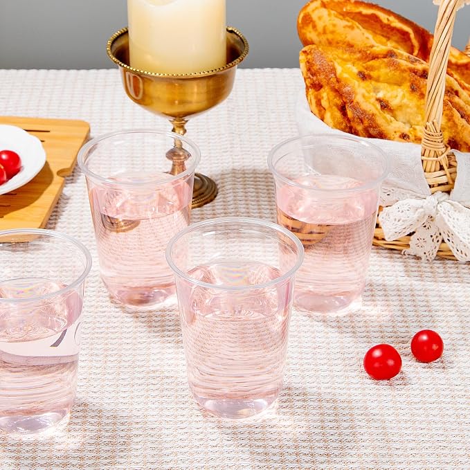 WELLIFE 50 Pcs 16 oz Clear Plastic Cups | Disposable Wine Glasses Stemless Cocktail Punch Cups for Cold Drinking Party Supplies, Halloween Thanksgiving Christmas