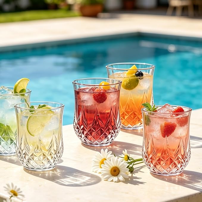 12 Pack 12 Oz Plastic Stemless Wine Glasses, Clear | Unbreakable, Reusable, Elegant Vintage Design, Fancy Cocktail Cups, Whiskey, Champagne, Wedding, Party, Bars, Holiday Events
