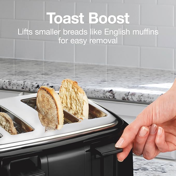 Proctor Silex 4 Slice Toaster with Extra Wide Slots for Bagels, Cool-Touch Walls, Shade Selector With 7 Browning Levels, Toast Boost, Auto Shut-off and Cancel Button, Black (24215PS) (Pack of 2)