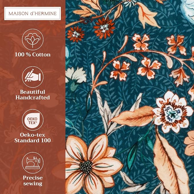 Maison d' Hermine Placemats Set of 4 Reusable 100% Cotton (13"x19") | Cloth Place Mats Washable Table Mats for Kitchen Dining Party Wedding Home Thanksgiving Christmas - Luxury Loft - Dark Teal