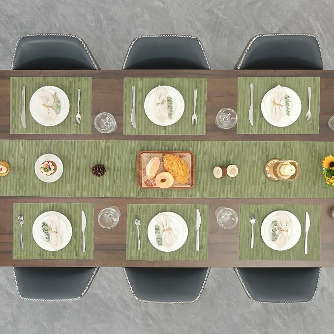 Myir JUN Placemats Set of 4 Kitchen and Dining Table Placemats | Vinyl Placemats Place Mats Indoor/Outdoor Set of 4 Washable Table Mats Non-Slip Place mats for Dining Table, Green