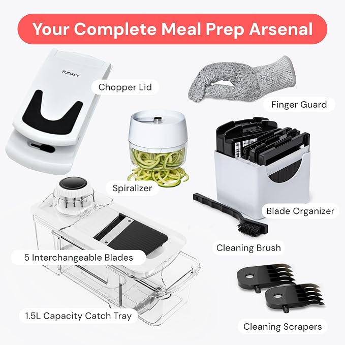 Fullstar Pro XL Vegetable Chopper & Mandoline Slicer w Pull-Out Catch Tray | 6 in 1 Veggie, Onion & Fruit Slicer, Dicer & Grater with Sharp Stainless Steel Blades - XL Food Prep Set (Black)