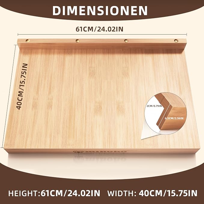Wooden Pastry Board, Cutting Board with Counter Edge, Reversible Kneading Board for Rolling Dough Bread, Chopping Board with Lip 24X 15.8 in (bamboo D)