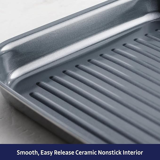 Tramontina Utsava Tri-Ply Clad Stainless Steel 10-Inch Square Grill Pan | Ceramic Non Stick Interior, Induction-Ready