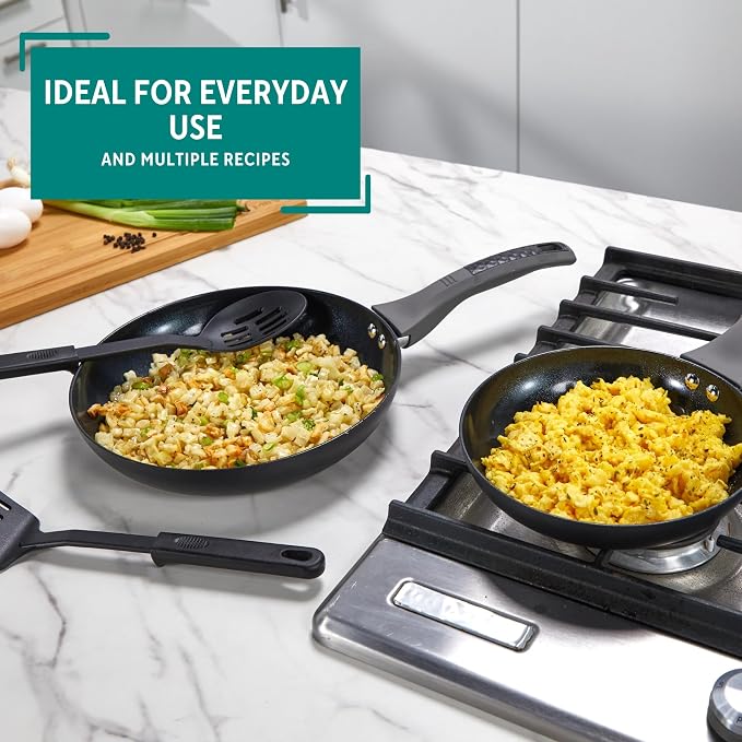 MIRRO 4 Piece Ceramic Nonstick Fry Pan Set with Utensils Black Cookware Set