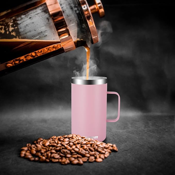 KXIAOCHEN 2-Pack 20 oz Insulated Coffee Mugs, Coffee Cups with Wide Handles | 18/8 stainless steel, sliding lids, 6+ hours hot or 12+ hours cold, wide mouth, no-sweat, for office, home, camping and gifts