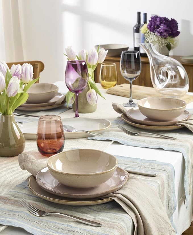 Oneida Organic Shades Clay Stoneware 12-Piece Dinnerware Set for 4 | dishwasher safe | plates and bowls sets for kitchen and dining | 10.25 inch plate, dish set, dishes | 2 inch, 28oz